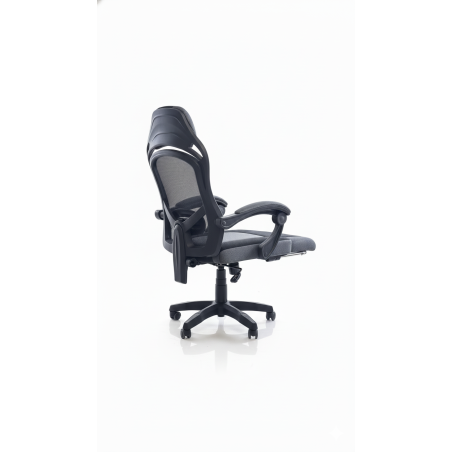 Fotel biurowy obrotowy PRZEWIEWNY siatka ergonomiczny czarny z podnóżkiem