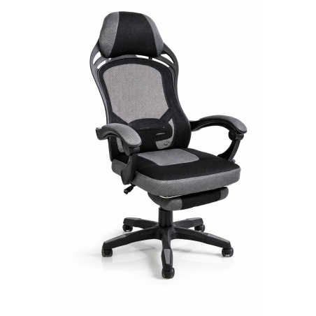 Fotel biurowy obrotowy PRZEWIEWNY siatka ergonomiczny czarny z podnóżkiem