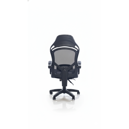 Fotel biurowy obrotowy PRZEWIEWNY siatka ergonomiczny czarny z podnóżkiem