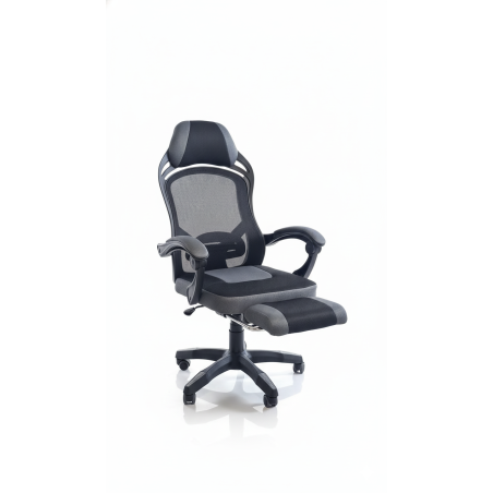 Fotel biurowy obrotowy PRZEWIEWNY siatka ergonomiczny czarny z podnóżkiem