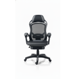 Fotel biurowy obrotowy PRZEWIEWNY siatka ergonomiczny czarny z podnóżkiem