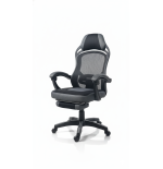 Fotel biurowy obrotowy PRZEWIEWNY siatka ergonomiczny czarny z podnóżkiem