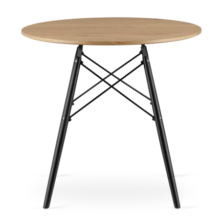Stół okrągły JUST HOME skandynawski 80cm DĄB, CZARNE NOGI