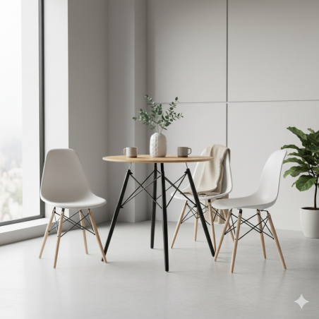 Stół okrągły JUST HOME skandynawski 80cm DĄB, CZARNE NOGI