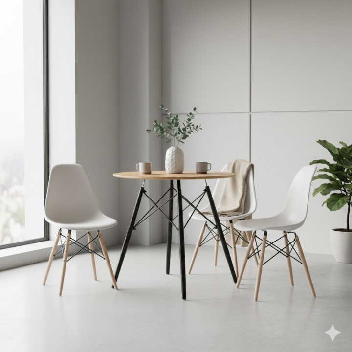 Stół okrągły JUST HOME skandynawski 80cm DĄB, CZARNE NOGI