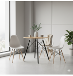 Stół okrągły JUST HOME skandynawski 80cm DĄB, CZARNE NOGI