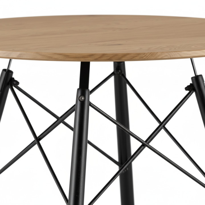 Stół okrągły JUST HOME skandynawski 80cm DĄB, CZARNE NOGI