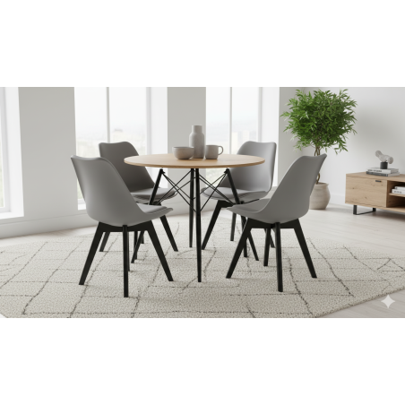 Stół okrągły JUST HOME skandynawski 80cm DĄB, CZARNE NOGI