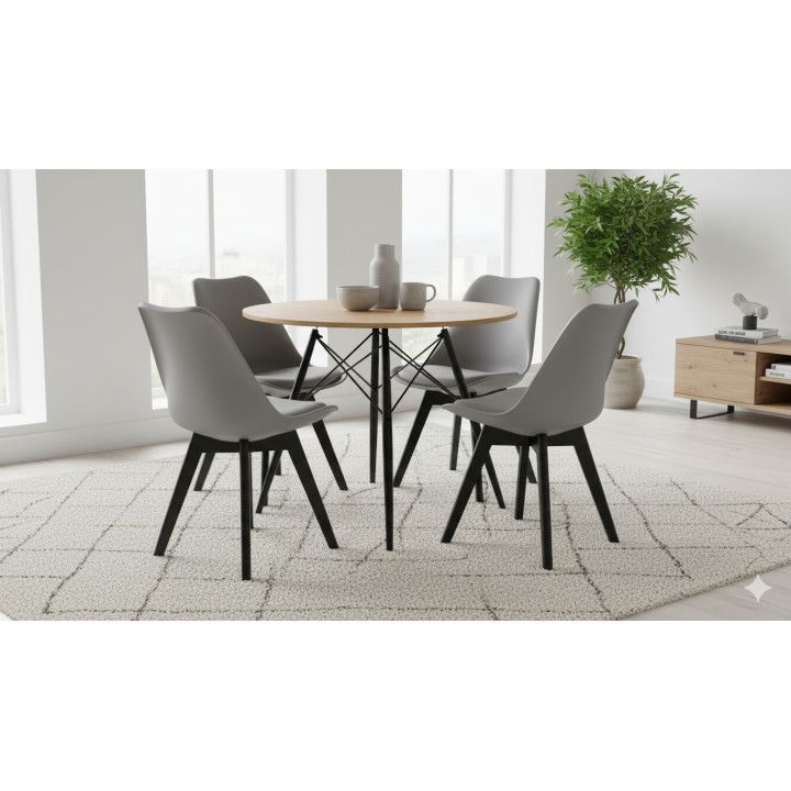Stół okrągły JUST HOME skandynawski 80cm DĄB, CZARNE NOGI