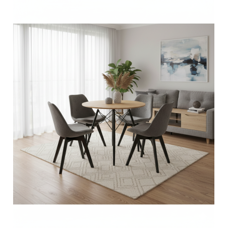 Stół okrągły JUST HOME skandynawski 80cm DĄB, CZARNE NOGI