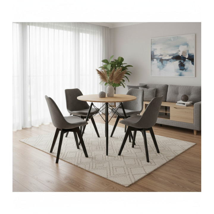 Stół okrągły JUST HOME skandynawski 80cm DĄB, CZARNE NOGI