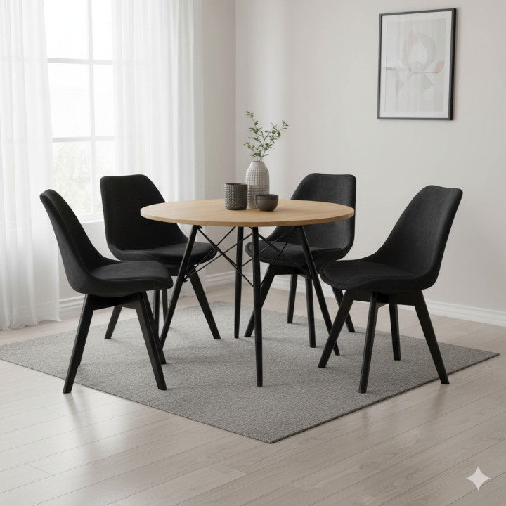 Stół okrągły JUST HOME skandynawski 80cm DĄB, CZARNE NOGI
