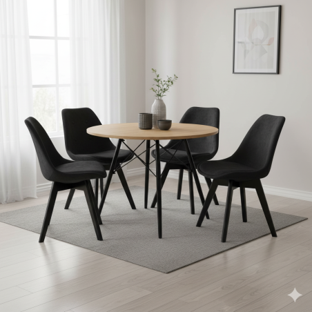 Stół okrągły JUST HOME skandynawski 100cm DĄB, CZARNE NOGI