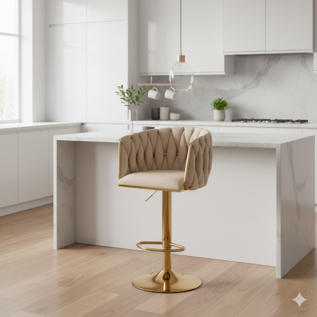 Hoker regulowany, obrotowy, barowy, do kuchni Glamour Loft Pleciony wyspa