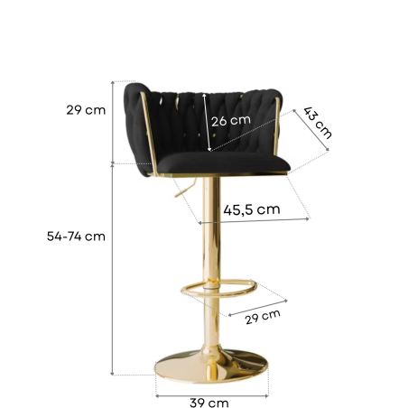 Hoker regulowany, obrotowy, barowy, do kuchni Glamour Loft Pleciony wyspa