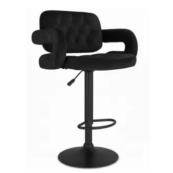 Hoker barowy z oparciem i podłokietnikami welurowy czarny KING