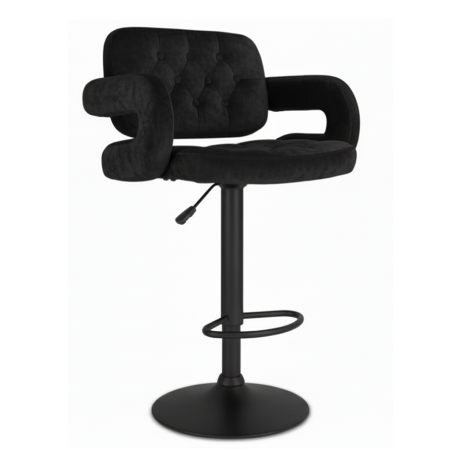 Hoker barowy z oparciem i podłokietnikami welurowy czarny KING