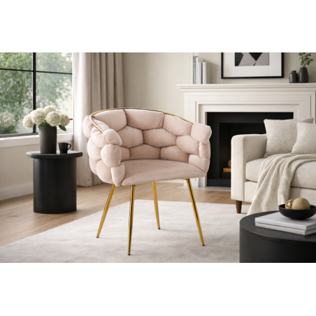 Luksusowe Krzesło Fotel do salonu OLIMPIA welur Beżowy GLAMOUR LOFT 1 szt.