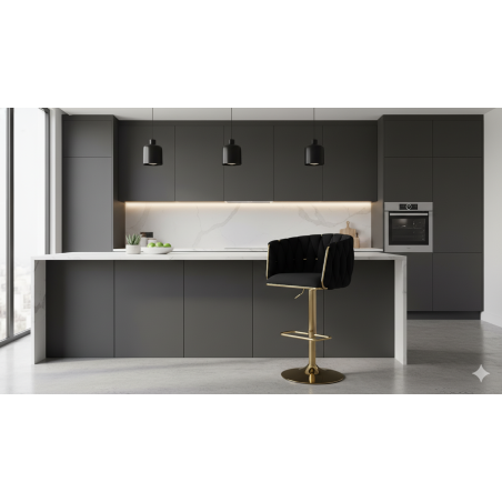 Hoker regulowany, obrotowy, barowy, czarny do kuchni Glamour Loft Pleciony