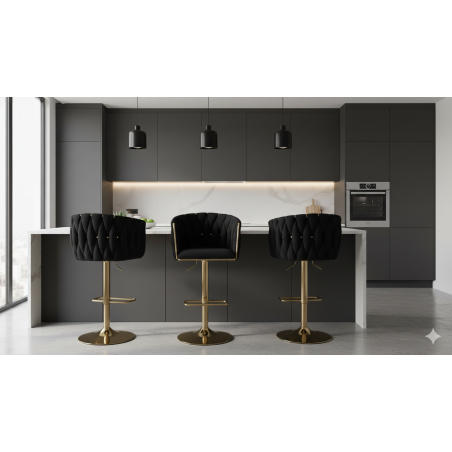 Hoker regulowany, obrotowy, barowy, czarny do kuchni Glamour Loft Pleciony