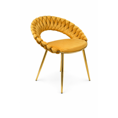 Krzesło tapicerowane glamour złote PRZEPLATANE stylowe welur WELVET zółte