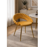 Krzesło tapicerowane glamour złote PRZEPLATANE stylowe welur WELVET zółte