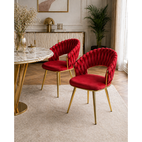 Krzesło Glamour złote PRZEPLATANE stylowe welur WELVET królewska czerwień