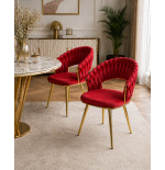 Krzesło Glamour złote PRZEPLATANE stylowe welur WELVET królewska czerwień