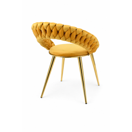 Krzesło tapicerowane glamour złote PRZEPLATANE stylowe welur WELVET zółte