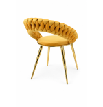 Krzesło tapicerowane glamour złote PRZEPLATANE stylowe welur WELVET zółte