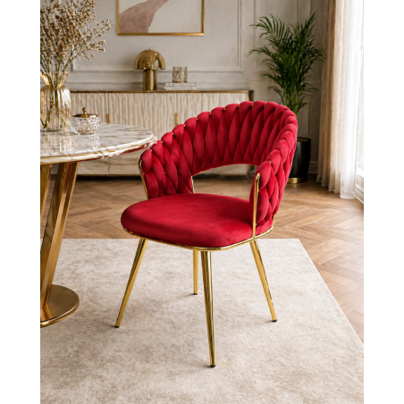 Krzesło Glamour złote PRZEPLATANE stylowe welur WELVET królewska czerwień
