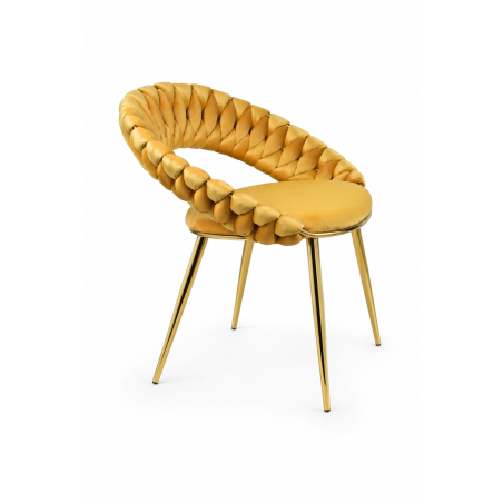 Krzesło tapicerowane glamour złote PRZEPLATANE stylowe welur WELVET zółte