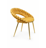 Krzesło tapicerowane glamour złote PRZEPLATANE stylowe welur WELVET zółte