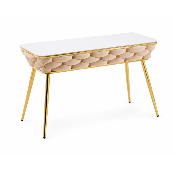 Stół prostokątny JUST HOME GLAMOUR 108cm x50cm MARMUR, ZŁOTE NOGI Beżowy