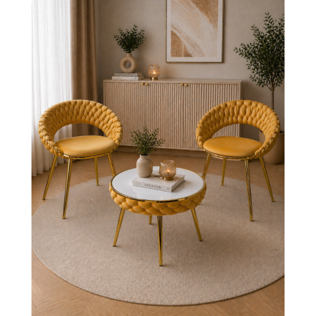 Krzesło tapicerowane glamour złote PRZEPLATANE stylowe welur WELVET zółte