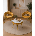 Krzesło tapicerowane glamour złote PRZEPLATANE stylowe welur WELVET zółte