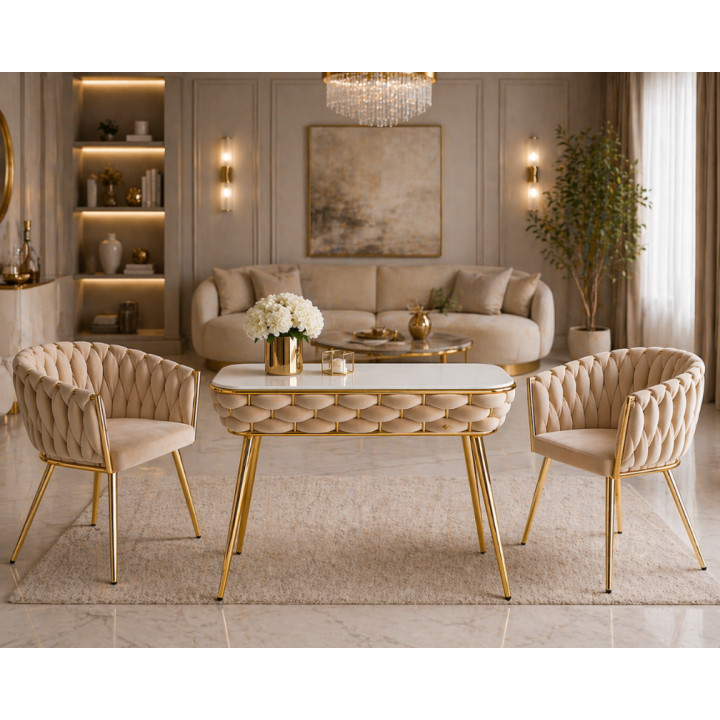 Stół prostokątny JUST HOME GLAMOUR 108cm x50cm MARMUR, ZŁOTE NOGI Beżowy