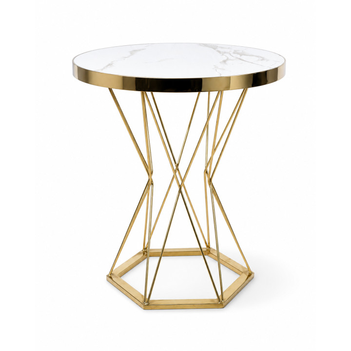 Stół okrągły MARMUREK JUST HOME skandynawski 60cm , ZŁOTE NOGI glamour