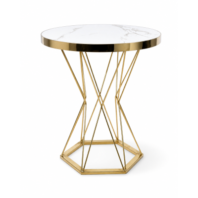 Stół okrągły MARMUREK JUST HOME skandynawski 60cm , ZŁOTE NOGI glamour