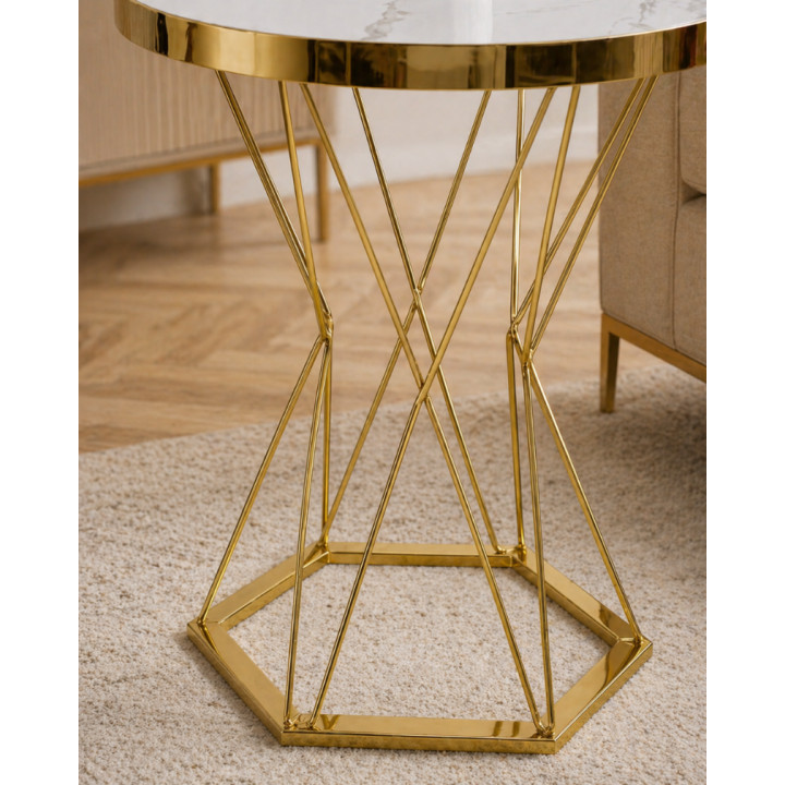 Stół okrągły MARMUREK JUST HOME skandynawski 60cm , ZŁOTE NOGI glamour