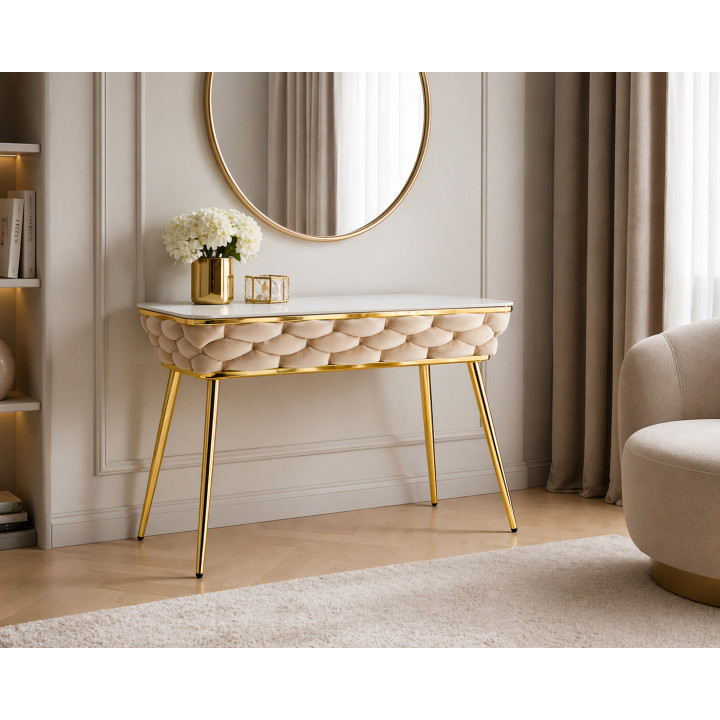 Stół prostokątny JUST HOME GLAMOUR 108cm x50cm MARMUR, ZŁOTE NOGI Beżowy