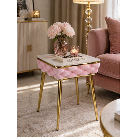 Stół Imperia Kwadrat JUST HOME GLAMOUR 108cm x50cm MARMUR, ZŁOTE NOGI RÓŻ