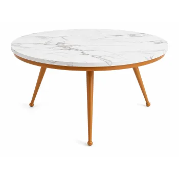 Stolik kawowy 80 cm marmurowy blat nowoczesny niski loft złote nogi Glamour