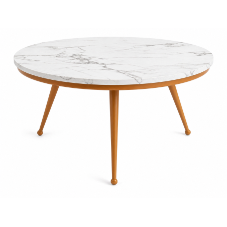 Stolik kawowy 80 cm marmurowy blat nowoczesny niski loft złote nogi Glamour
