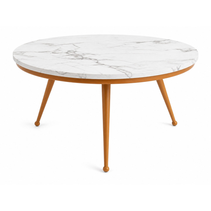 Stolik kawowy 80 cm marmurowy blat nowoczesny niski loft złote nogi Glamour