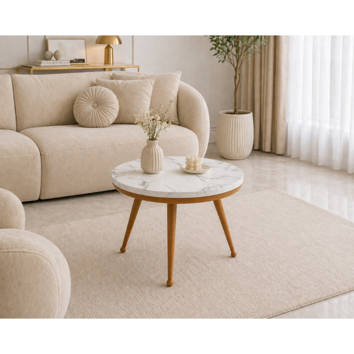 Stolik kawowy 60 cm marmurowy blat nowoczesny niski loft złote nogi Glamour