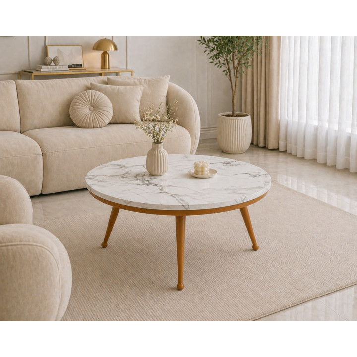 Stolik kawowy 80 cm marmurowy blat nowoczesny niski loft złote nogi Glamour