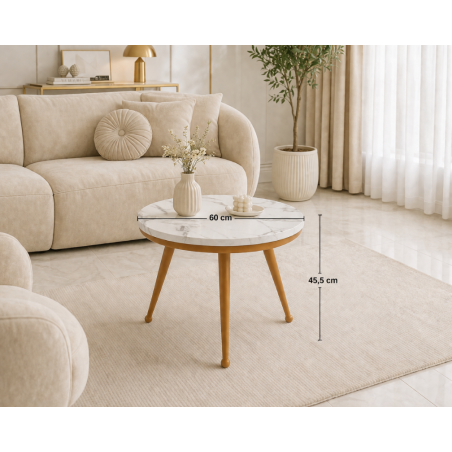 Stolik kawowy 60 cm marmurowy blat nowoczesny niski loft złote nogi Glamour