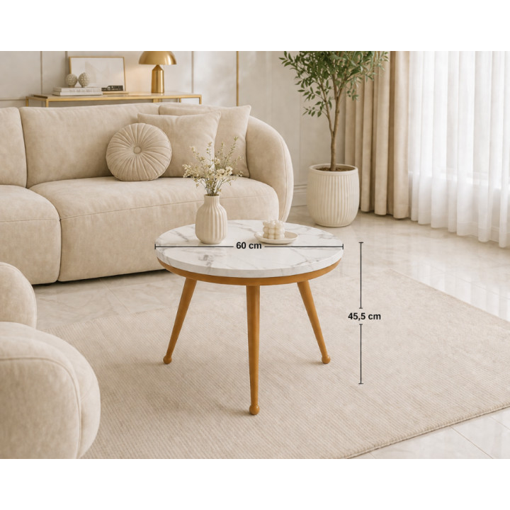 Stolik kawowy 60 cm marmurowy blat nowoczesny niski loft złote nogi Glamour
