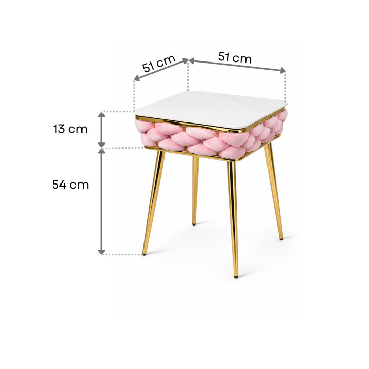 Stół Imperia Kwadrat JUST HOME GLAMOUR 108cm x50cm MARMUR, ZŁOTE NOGI RÓŻ